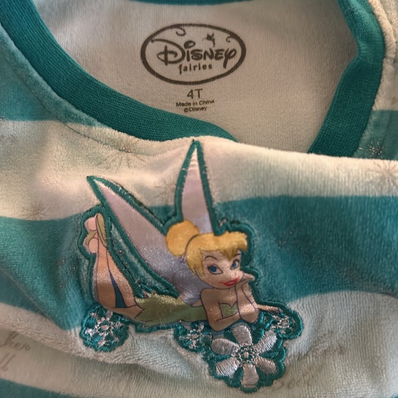 Tinkerbell dress in a cozy soft velour type fabric, long sleeve w/ blue stripes - Picture 7 of 7